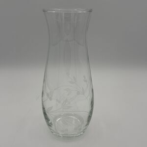 Vintage 7” Clear Glass Vase with Etched Flower & Vine Pattern